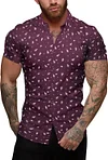 URRU Men's Muscle Dress Shirts Slim Fit Stretch Short Sleeve Casual Button Down Shirts for Men