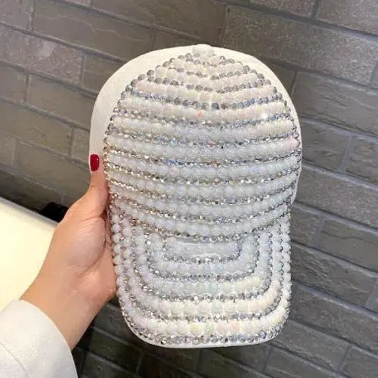 Shiny Rhinestone Pearl Ladies Baseball Cap Summer Casual Travel Street Sunshade Hat for Women