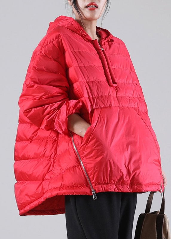 Bohemian Red Hooded Pockets Duck Down Jackets Winter CK416- Fabulory
