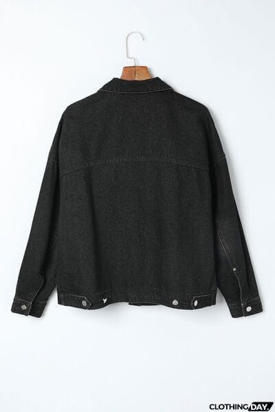 Button Up Dropped Shoulder Denim Jacket with Pockets