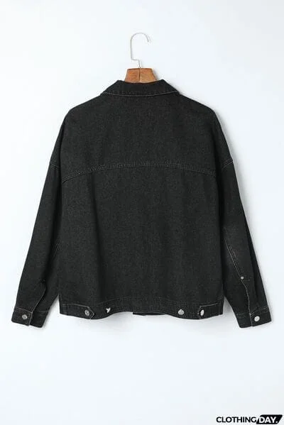 Button Up Dropped Shoulder Denim Jacket with Pockets