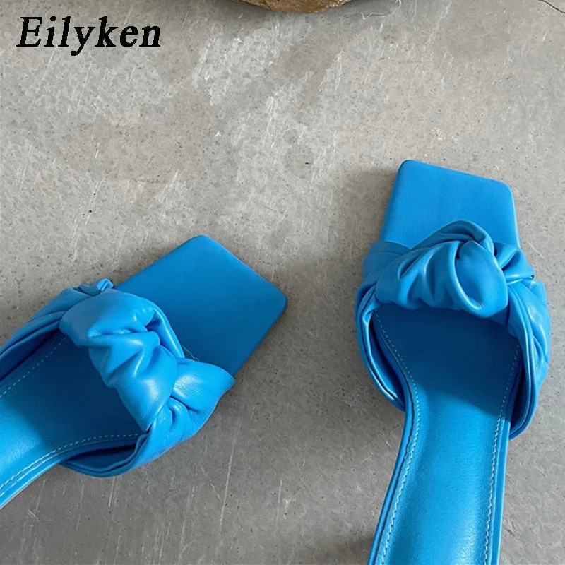 Eilyken 2022 Summer Square Toe Women Slippers Fashion Thin High Heel Ladies Mules Elegant Female Outside Slides Sandal Shoes