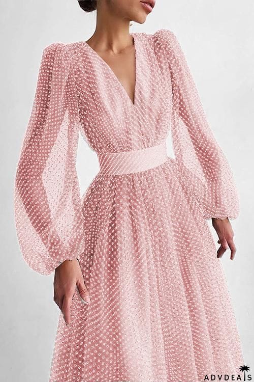 V Neck Puff Sleeve Maxi Dress