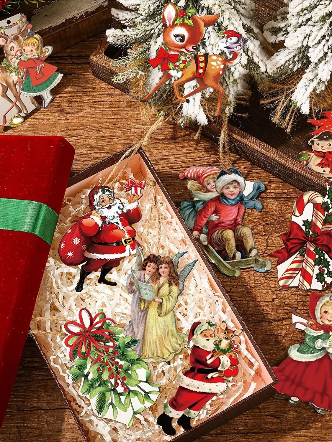 Tegooe 20PCS Vintage Style Christmas Printed Ornaments Set
