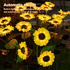 Solar Powered 3/6Head Sunflower Lights Smart Sensor Waterproof Landscape Lights Weather Proof Simulation Sunflower Decorative Lamp for Garden Lawn Courtyard Decor