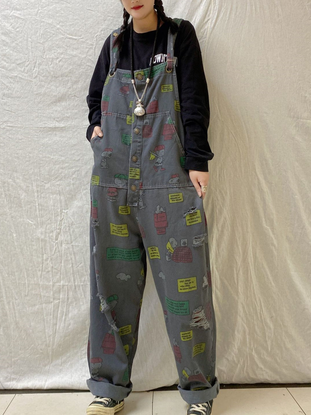 Women's Casual Retro Cropped Workwear Denim Overalls Jumpsuit