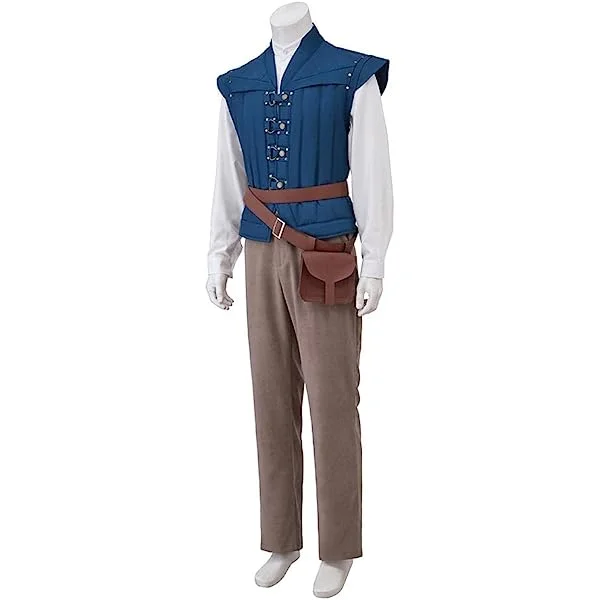 Flynn Rider Cosplay Costume Mens Halloween Outfit Vest Shirt Pants Full Set