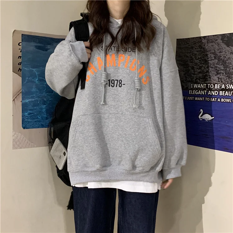 Brownm Brownm Hoodie Female Fall 2024 New Korean Letter Print Thin Student Versatile Loose Jacket Coat Female