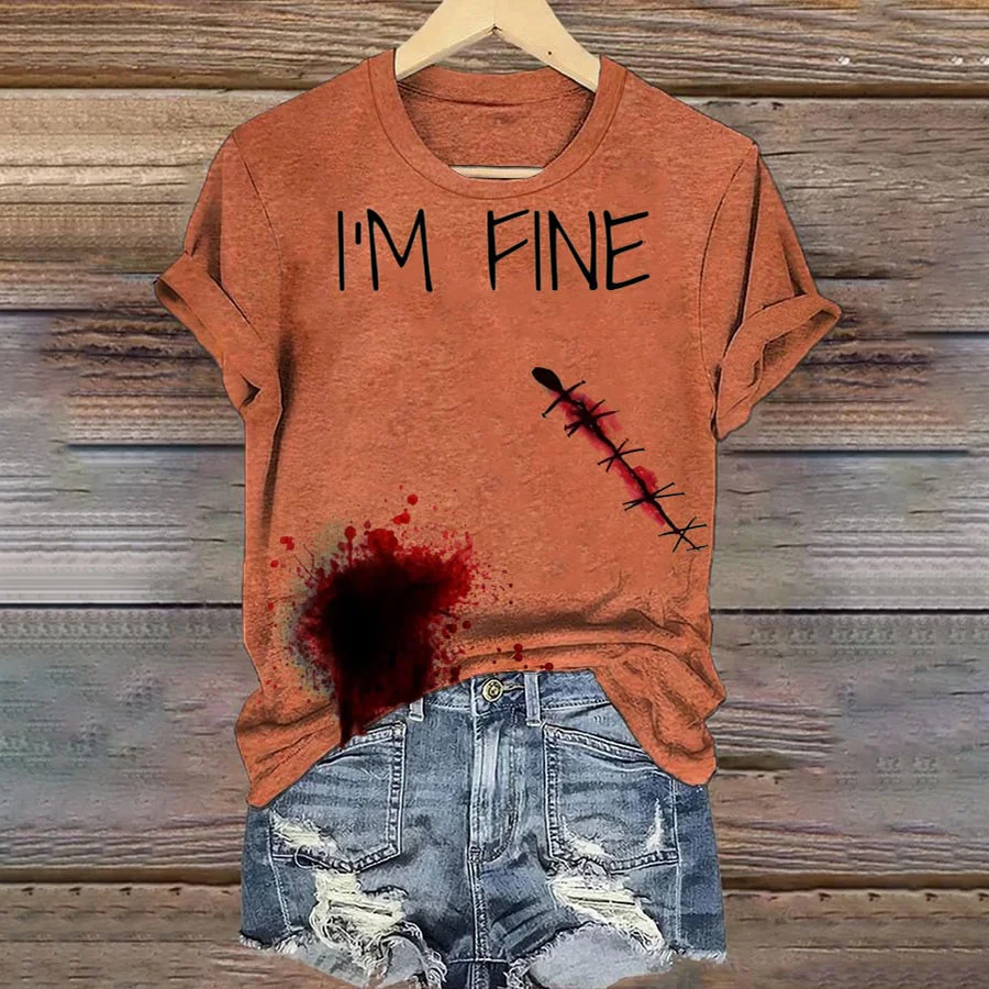 Women's Halloween Im Fine Printed Casual T-Shirt
