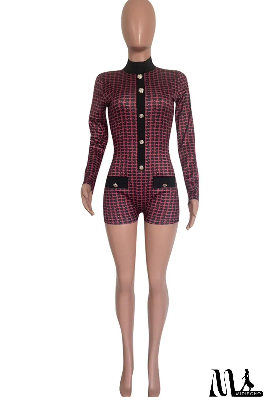 MidiSono - White Fashion Casual Print Patchwork Turtleneck Long Sleeve Skinny Romper