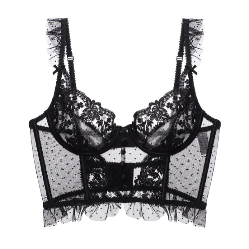 French Embroidery Lace Women's Bra Top Sweet Female Wedding White Bralette Vest Sexy Corset Bras Comfortable Intimates