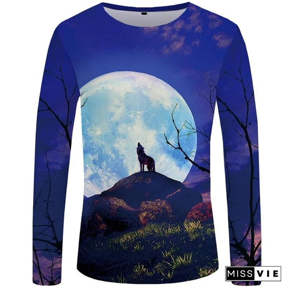 Wolf T shirt Men Long sleeve shirt Love Streetwear Snow Graphic Mountain Clothes Jungle 3d T-shirt