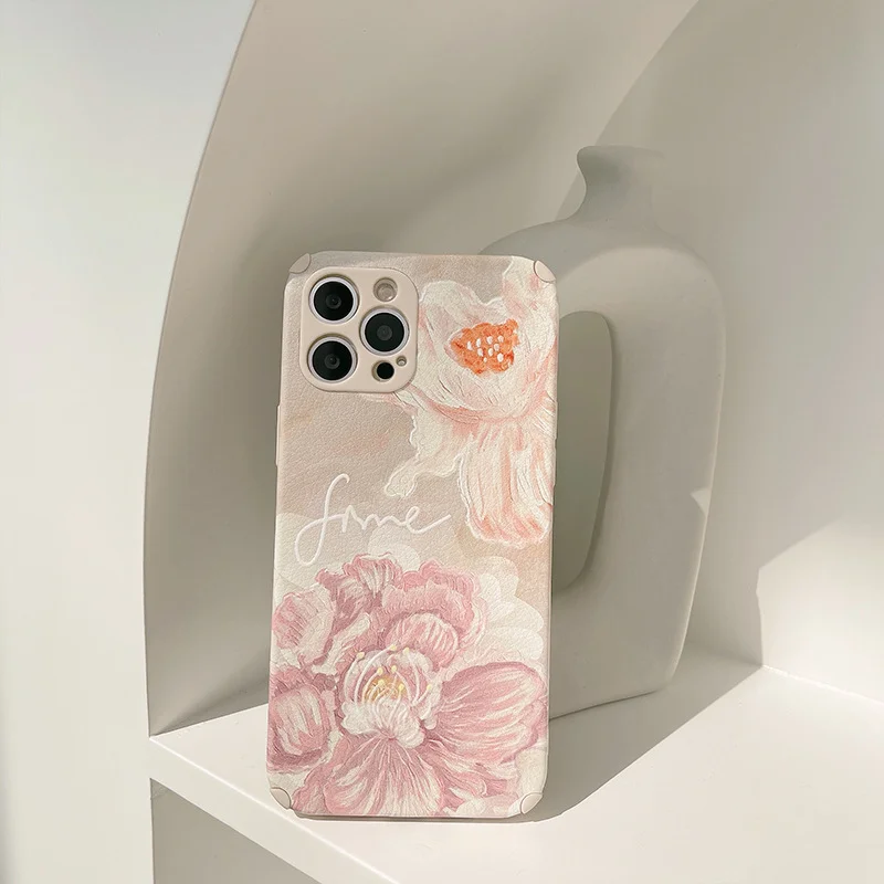 Oil Painting Flower Leather Texture Phone Case
