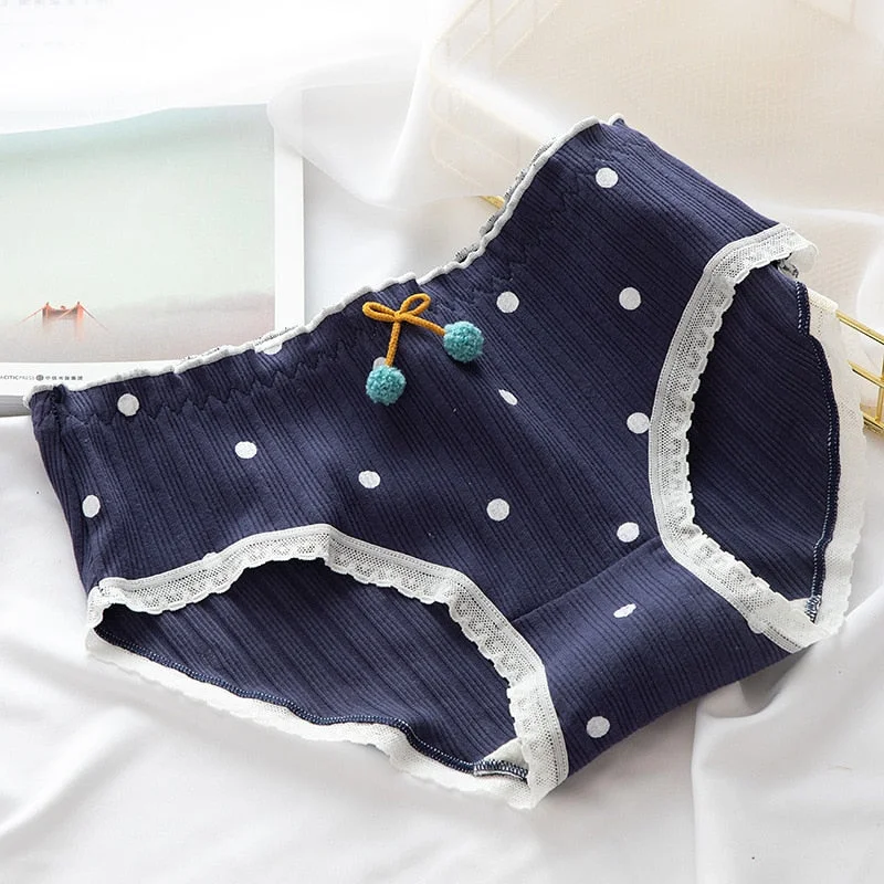 2021 Women's Cotton Underwear Cute Girl's Underpants Mid Waist Dot Printing Briefs  Lace  Fashion Bow Panties Female Lingerie