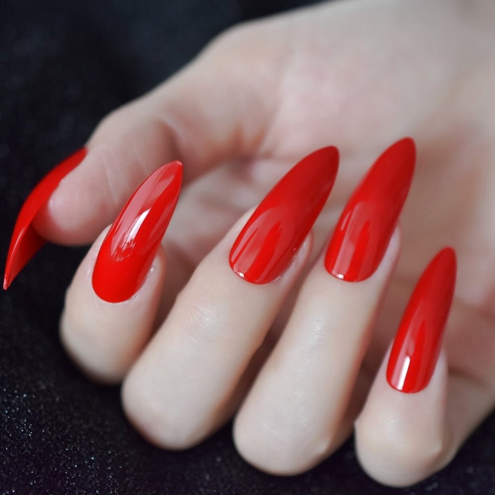 Classical Chinese Red Fake Nails Extreme Long Glossy Sugar Nails for Fingers gel DIY Manticure Tips Party Nail 24