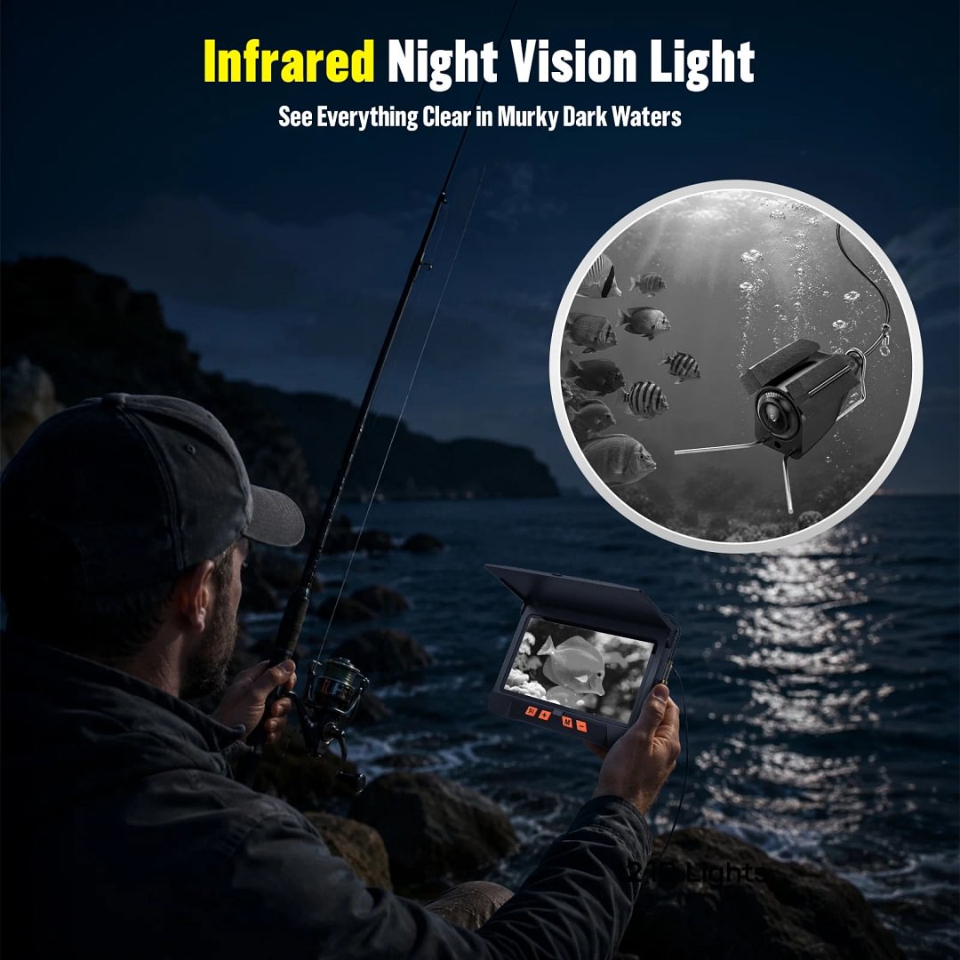 BEBANG 7" IPS Underwater Fishing Camera, 10MP 220&deg; Fish Finder with 12 IR Lights, 10000mAh Battery, 66FT Cable Reel, IP68 Waterproof for Ice, Lake & Boat Fishing