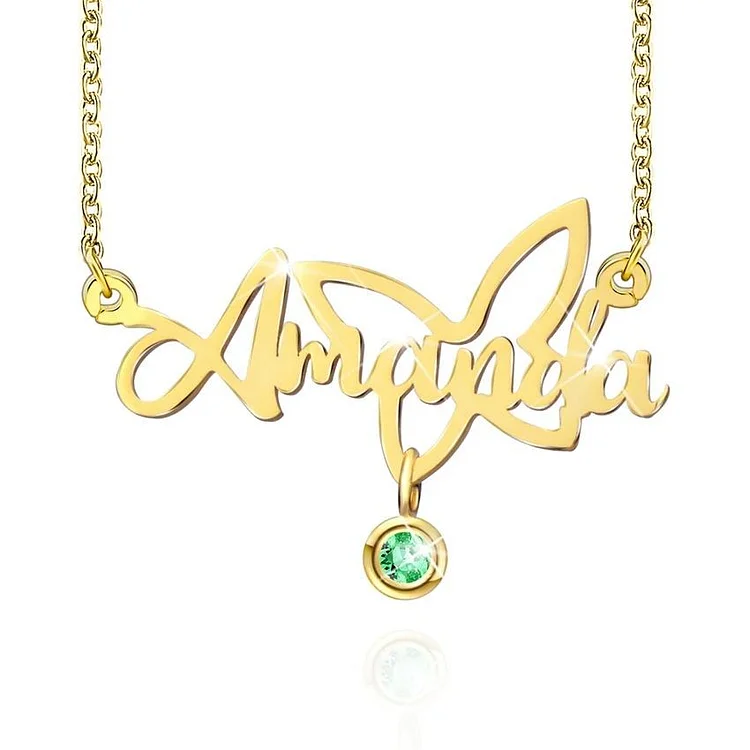 Butterfly Name Necklace With Birthstone