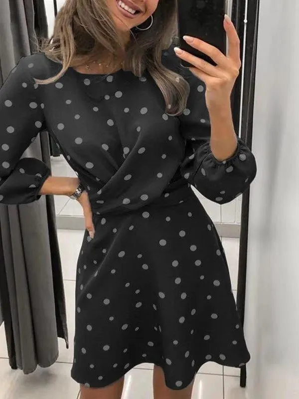 Women's Crewneck Polka Dot Formal Dress
