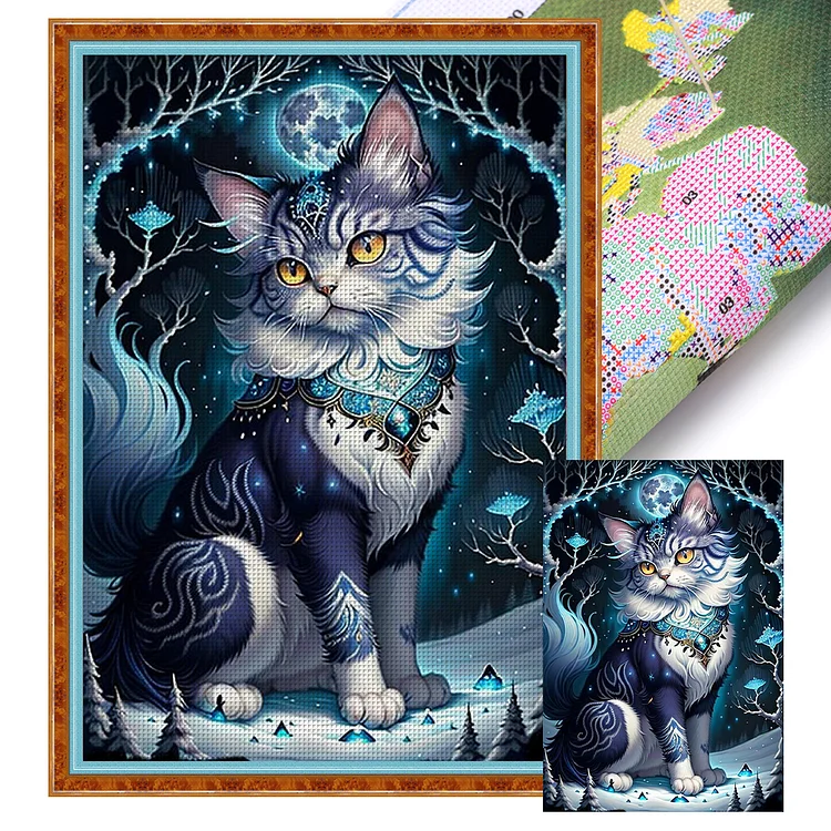 Cat Under The Moon - Printed Cross Stitch 18CT 35*50CM