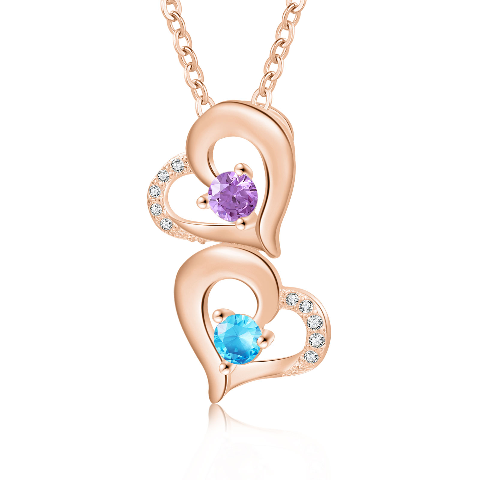 2 Names - Personalised Heart Pendant Necklace Custom Birthstones & Names Necklace Birthday Gift for Her-Jessemade AU