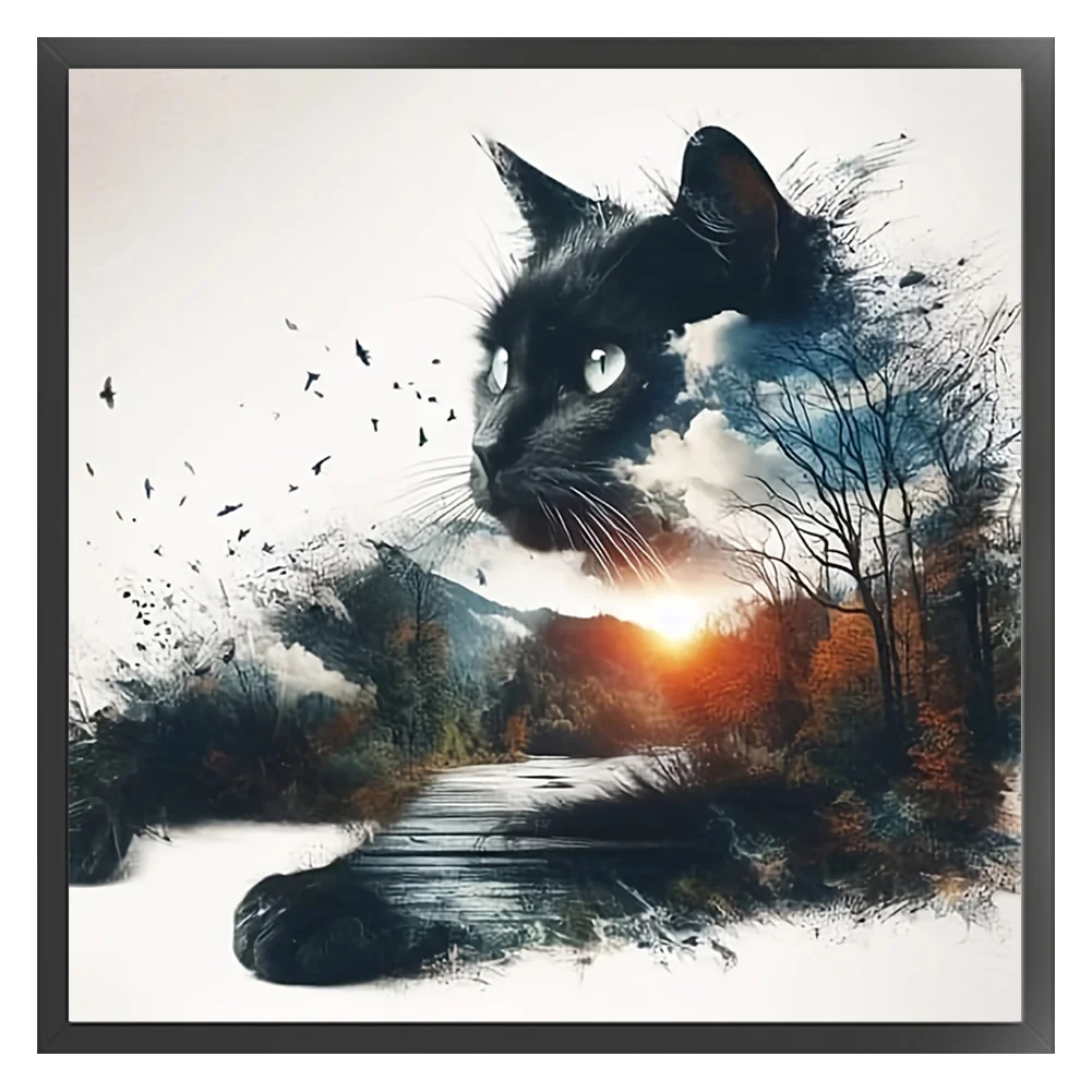 11CT Full Stamped Cross Stitch - Forest Cat (40*40cm)