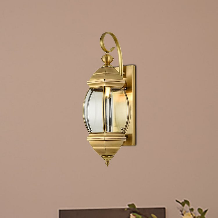 1/3-Head Metal Wall Light Traditionalism Brass Lantern Porch Wall Sconce Lighting, 7.5"/9.5" Wide