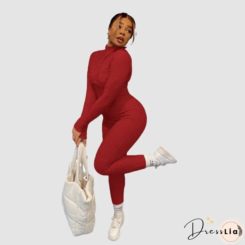 Solid Color Knit Jumpsuits