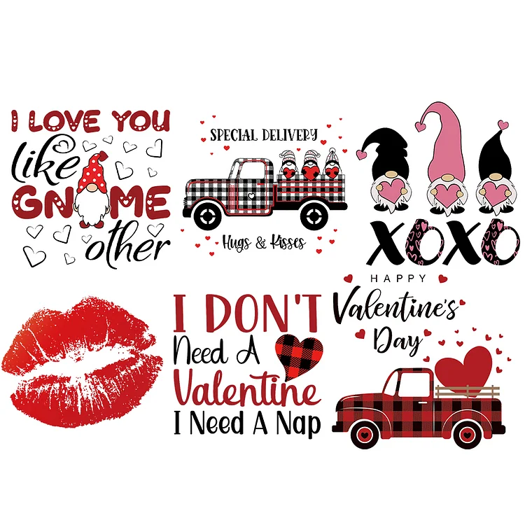 6 Sheet Heat Transfer Vinyl Patch Stickers for T-Shirt (D Valentines Love)