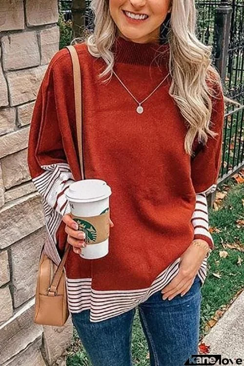 Stripe Turtleneck Cloak Sweater