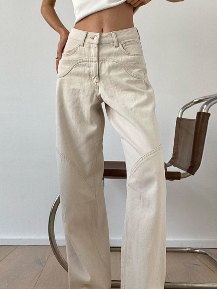 Ootddress Fashion High Waist For Women Straight Legg Slim Casual Summer 2025 Straight High Street Sweatpants Pocket Denim Trousers