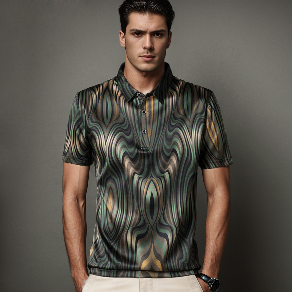 Chemises en soie pour hommes sans repassage sans plis imprimé vert- SOIE PLUS