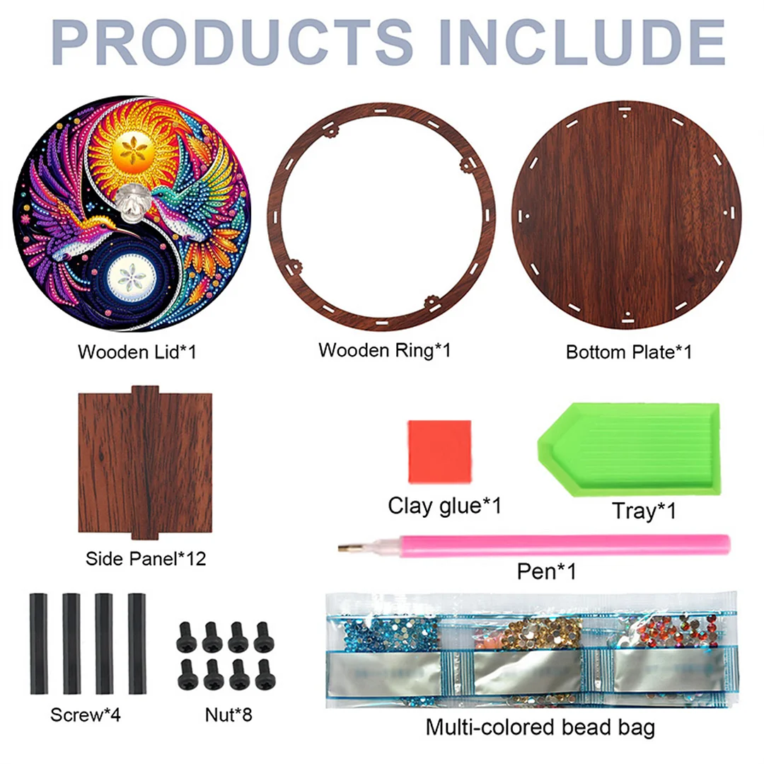 5D DIY Diamond Painting Handmade Wood Storage Box Crystal Storage Case(Yin Yang)