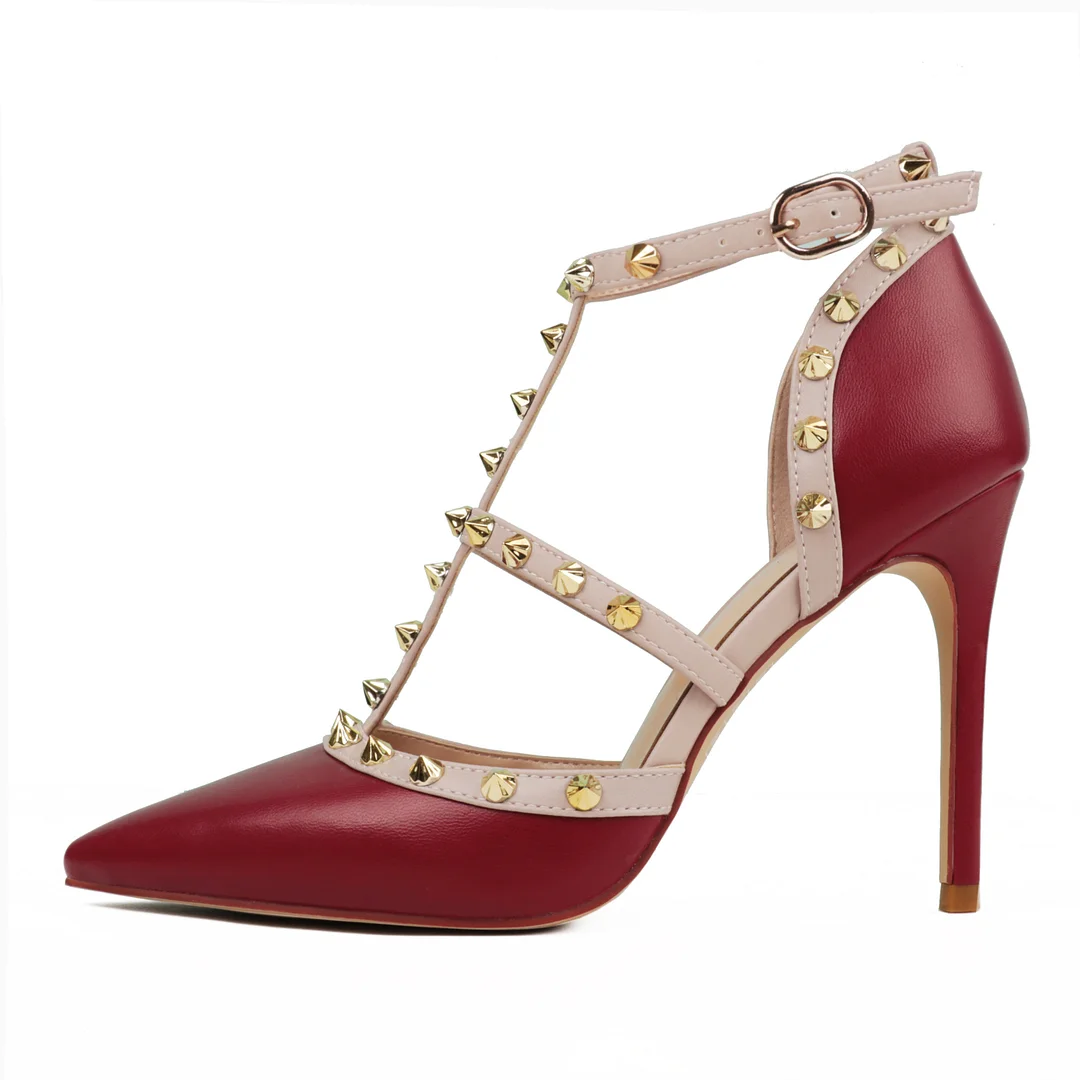 4" Rivets Studs Summer Strappy Shoes Party Wedding Heeled Sandals-MERUMOTE