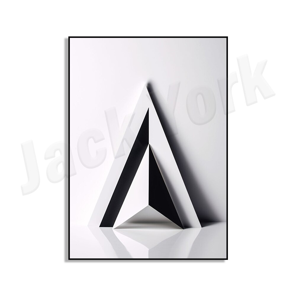 Black and white abstract geometric shape, triangle, pyramid art painting canvas print modern minimalist decoration poster pictur