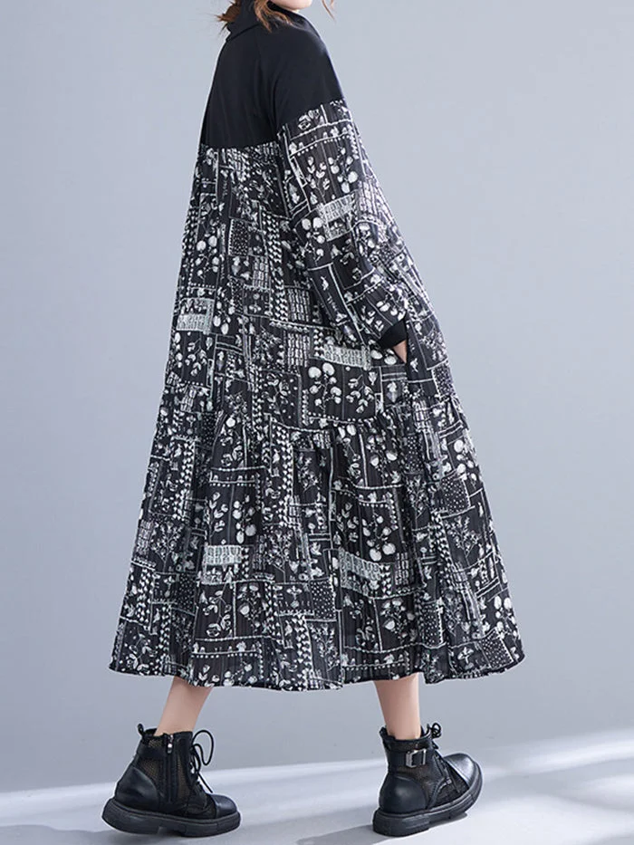 Printed Paneled Long-sleeve Dress