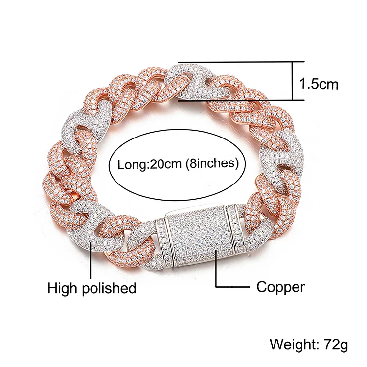 15MM Iced Out 2 Stone Color Link Chain-VESSFUL