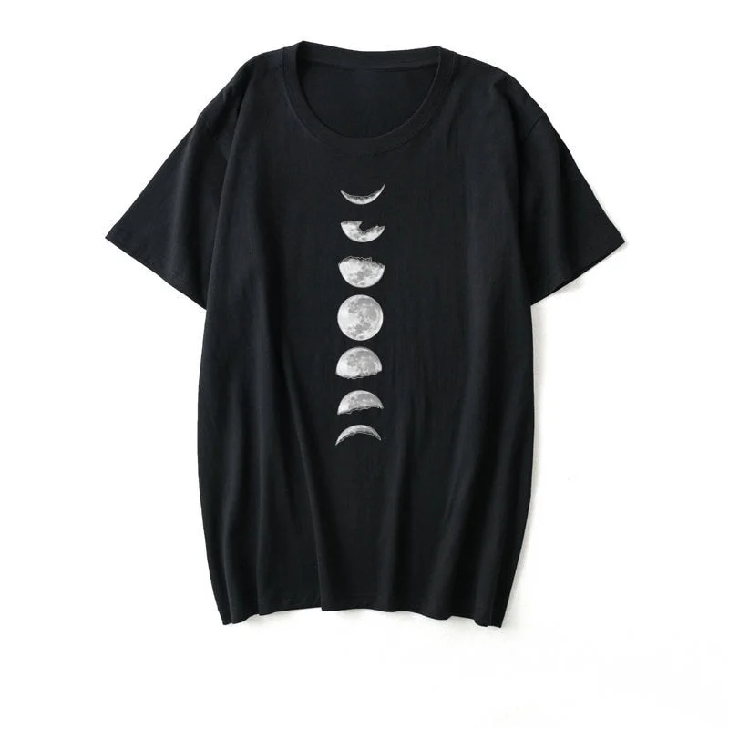 Moon Print Cotton Summer T Shirt Women O Neck Graphic Tees Casual Plus Size 5XL T-shirt Womens Aesthetic Shirts Tops Free Ship