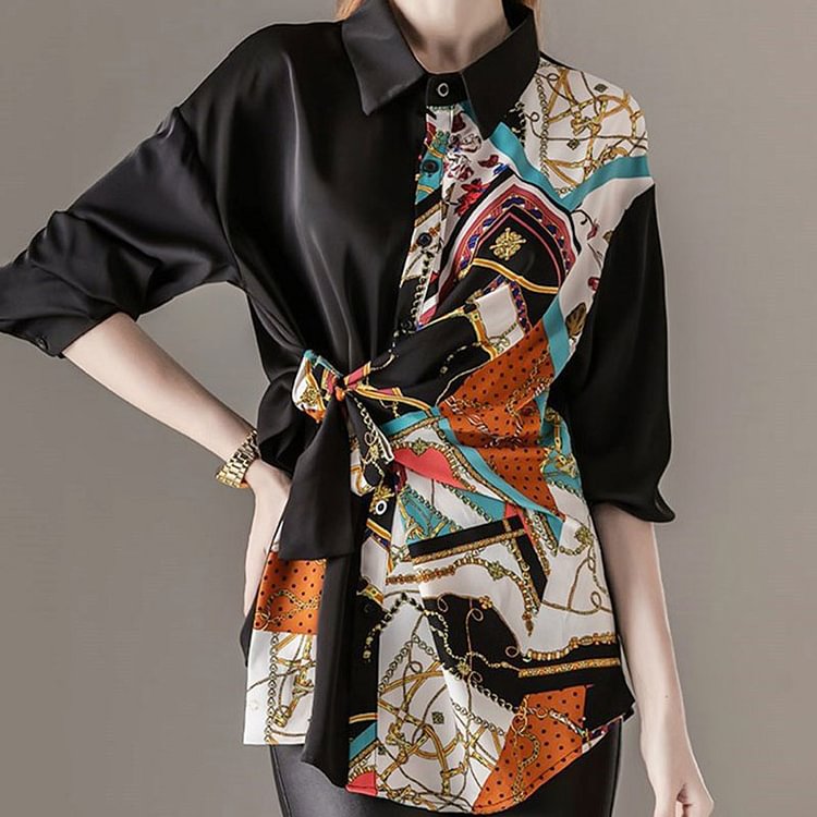 Vintage Flower Print Stitching Mid-Length Shirt - Modakawa Modakawa