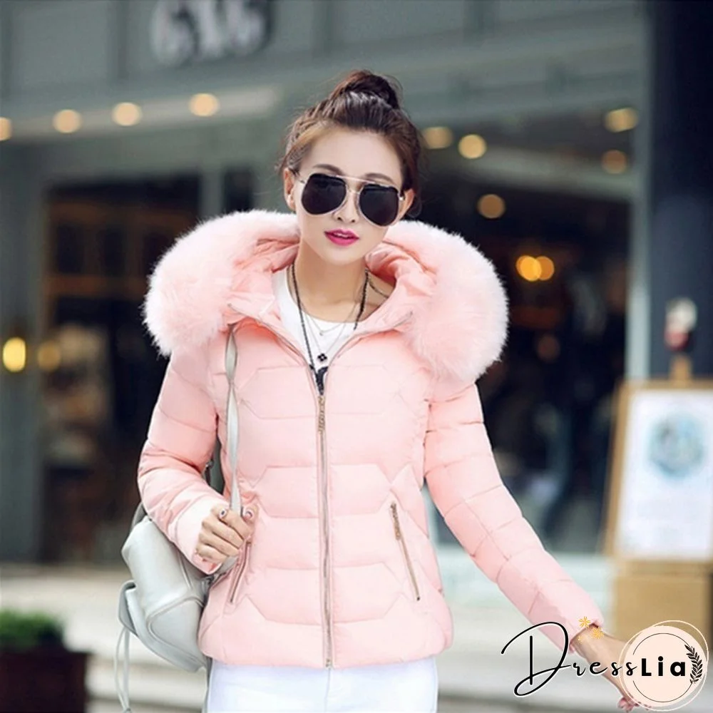 Fashion Women's Down&Parkas Cotton Jackets Female Cotton-Padded Winter Coat Large Fur Collar with Hoody Plus Size S-XXXL Parka