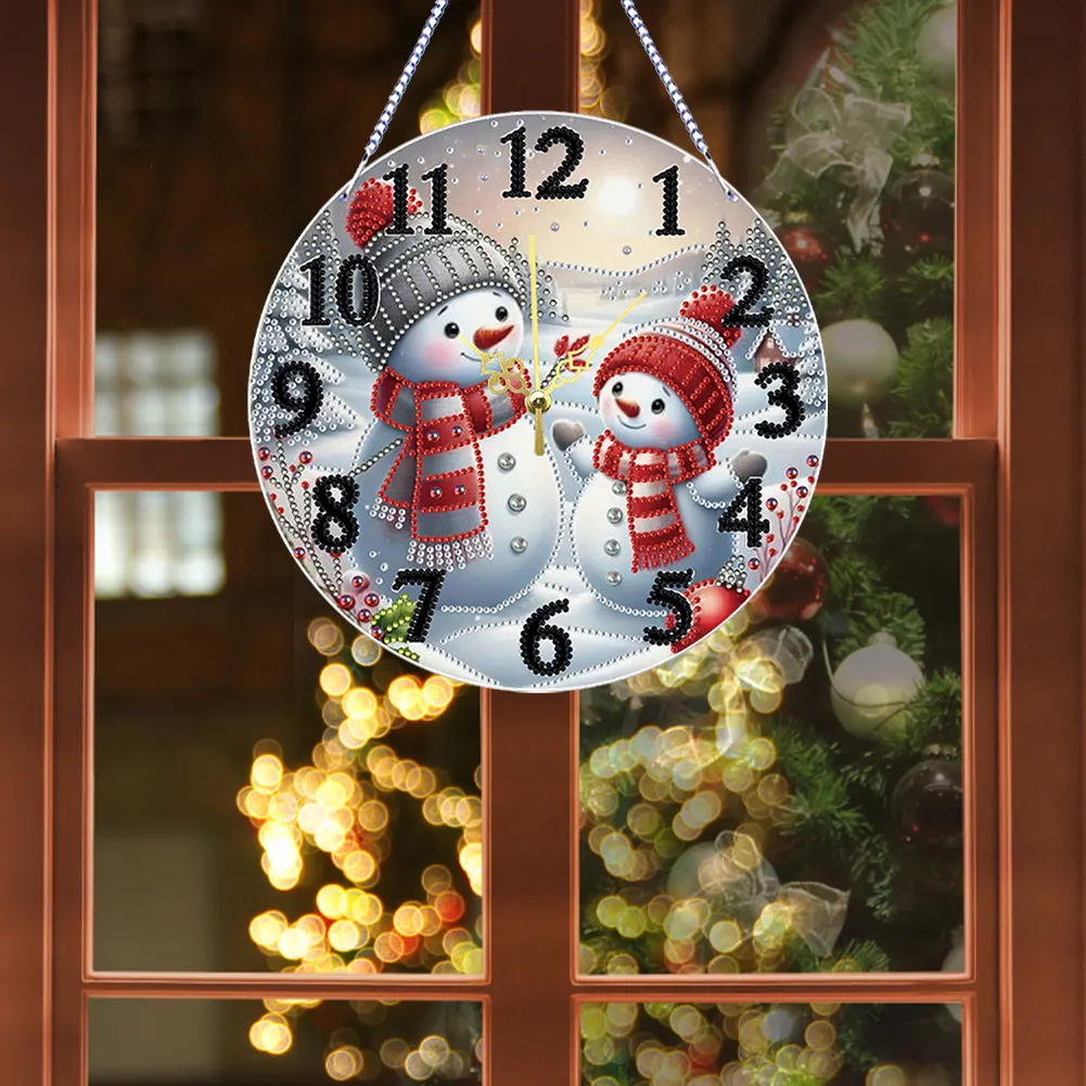 2D Flat DIY Xmas Diamond Painting Ornament with Clock Function Creative Craft