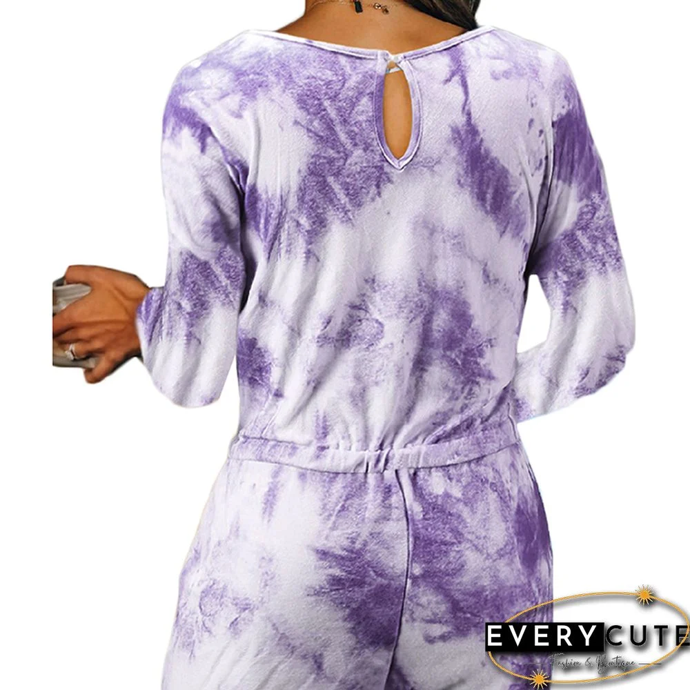 Purple Cotton Blend Long Sleeve Loungewear Jumpsuit
