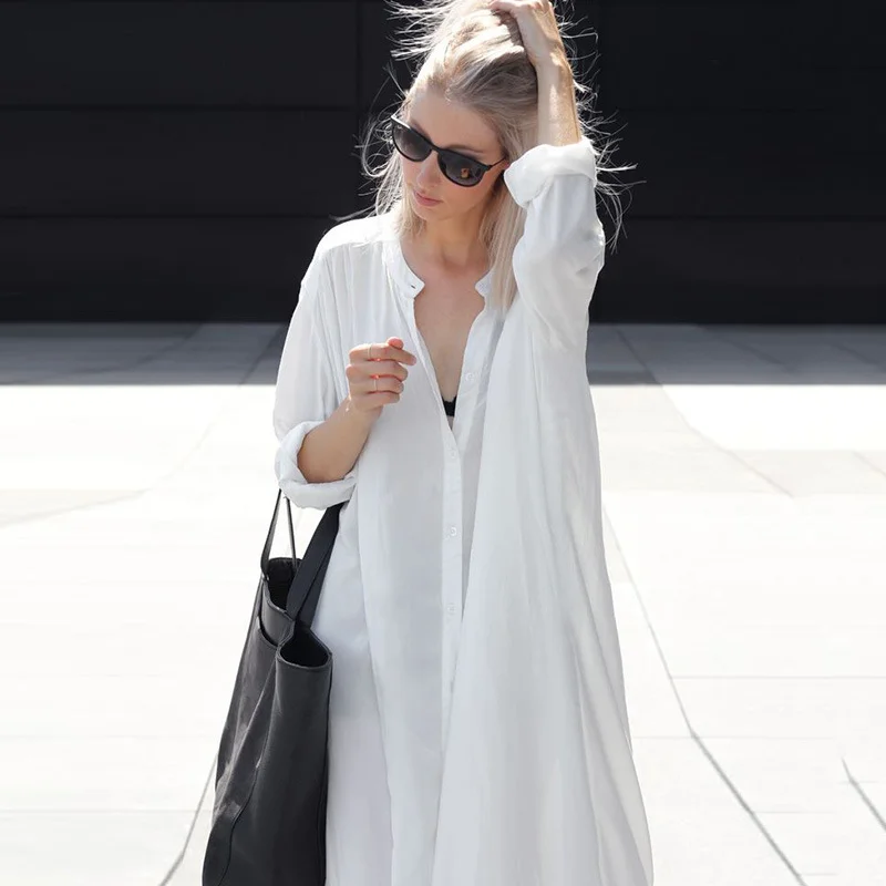 Brownm Brownm Person Cotton Blouse Shirt Beach Skirt Cardigan Dress Female Outside Long Cardigan Beach Sun Protection Clothing