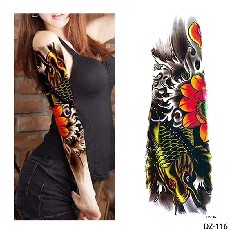 Full Flower Arm Temporary Tattoo Sticker Rose Clock Body Art Water Transfer Fake Tatoo Sleeve For Men Women
