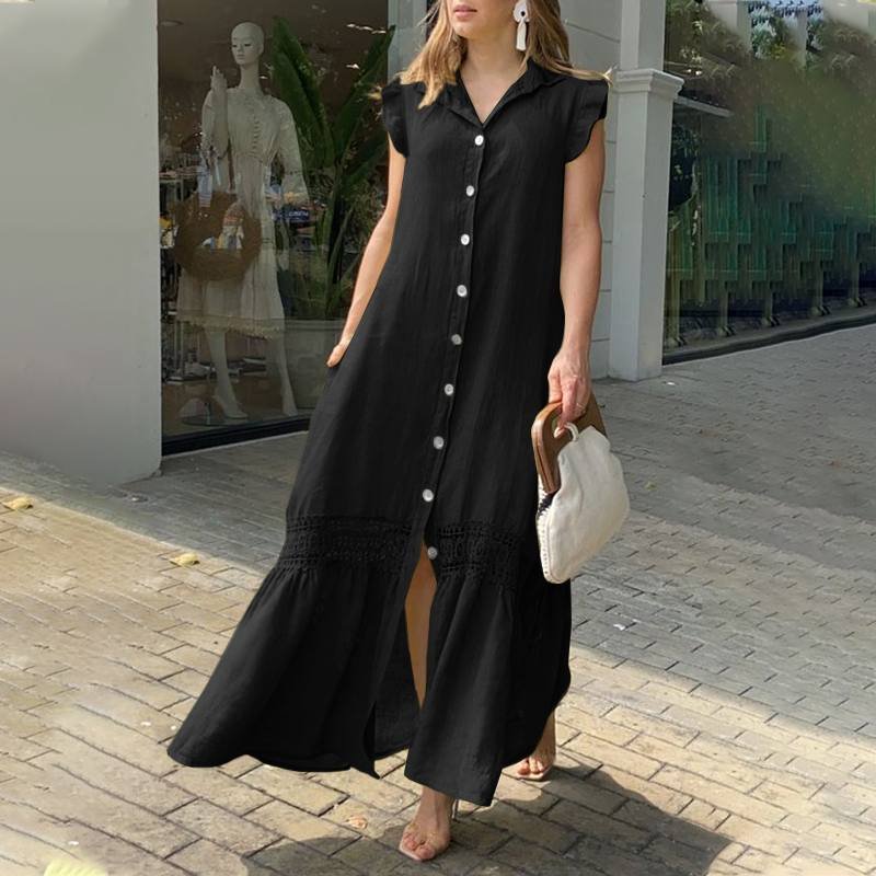 Women Tank Sundress Fashion 2022 Celmia Casual Flare Sleeve Solid Shirt Dresses Summer Single Breast Lapel Cotton Long Maxi Robe