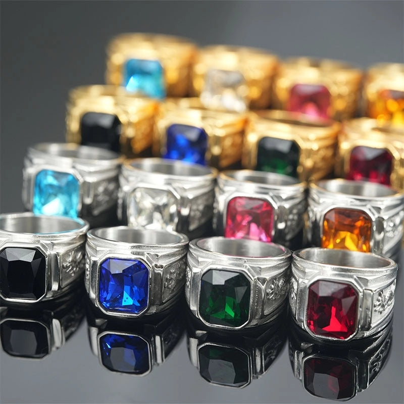 Minimalist Shiny Dragon Titanium Steel Inlay Gem Unisex Rings