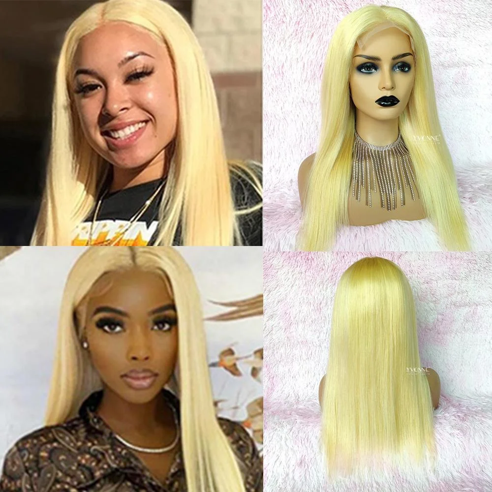FREE SHIPPING YVONNE Natural Straight 613 Blonde Lace Front Human Hair Wigs With Baby Hair