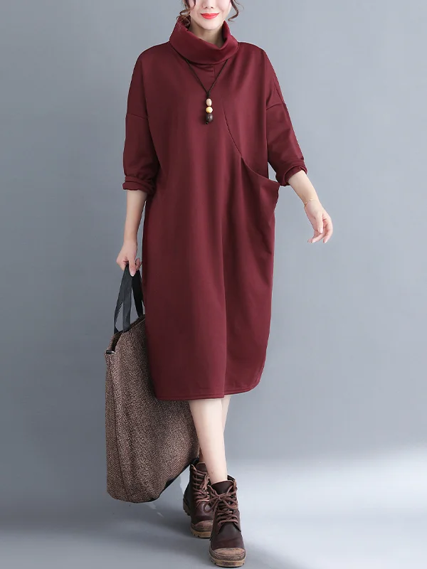 Casual Side Pocket Solid Color Dress