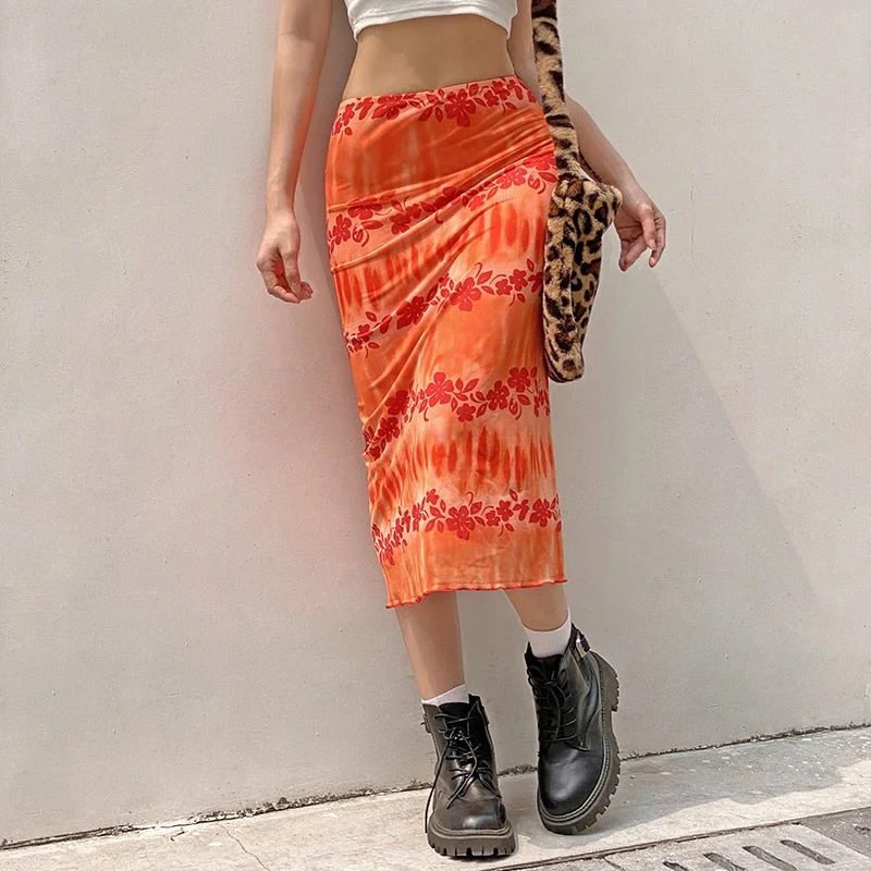 HEYounGIRL Summer Floral Print Midi Skirts Womens Casual High Waisted Skirt Ladies Sweat Cute Fashion Beach Streetwear 2021
