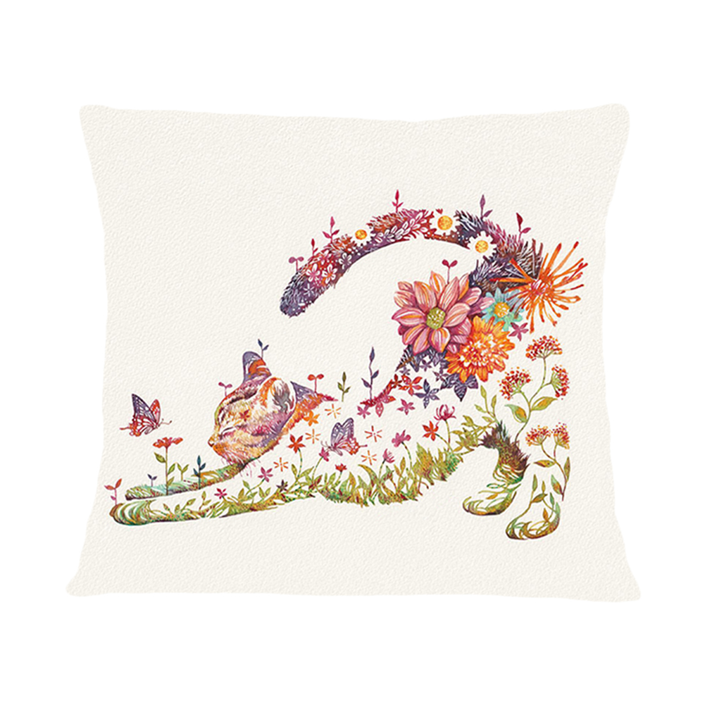 Flowers, Cats, Three Sides Zipper Pillow Embroidery 11CT Pre-stamped Canvas(45*45cm) Cross Stitch