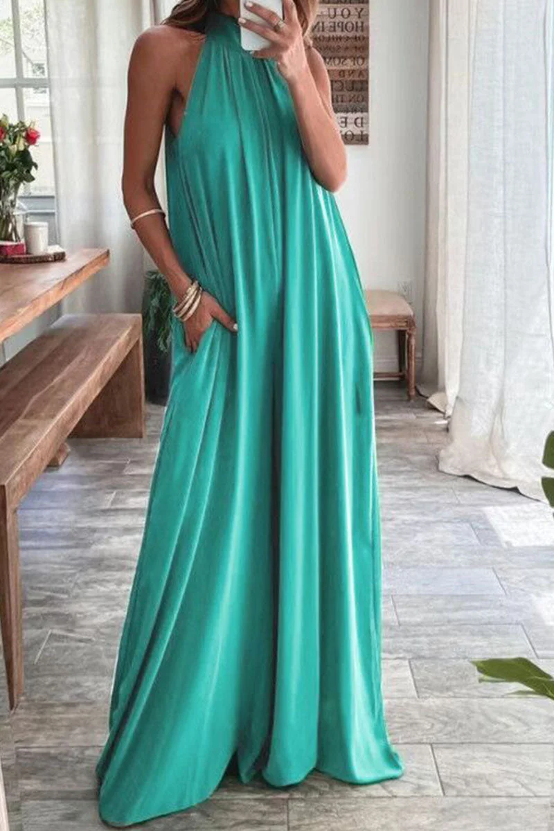 Fashion Casual Solid Without Belt Halter Boot Cut Jumpsuits